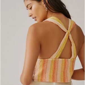 ANTHROPOLOGIE ~ STRIPED CROPPED HALTER TOP SIze L